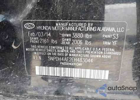 2014 Hyundai Elantra Limited z USA, uszkodzony, nr VIN 5NPDH4AE2EH483044